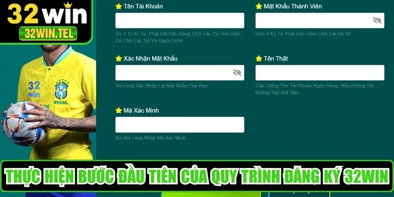 Thực hiện bước đầu tiên của quy trình đăng ký 32WIN