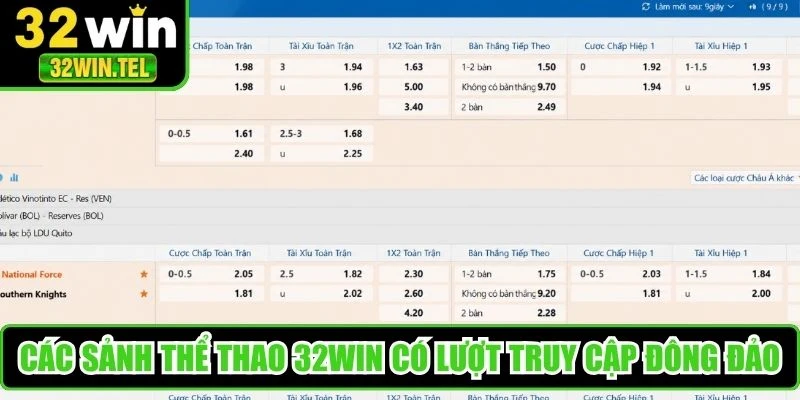 Các sảnh thể thao 32WIN có lượt truy cập đông đảo